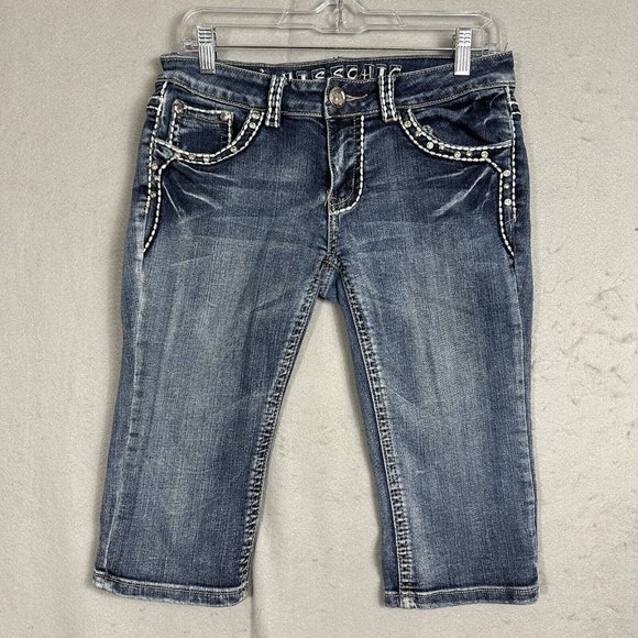 miss chic Denim - Miss Chic Jeans Capri Sz 9 Women Embellish Stretch Blue Denim Wash Casual Wear